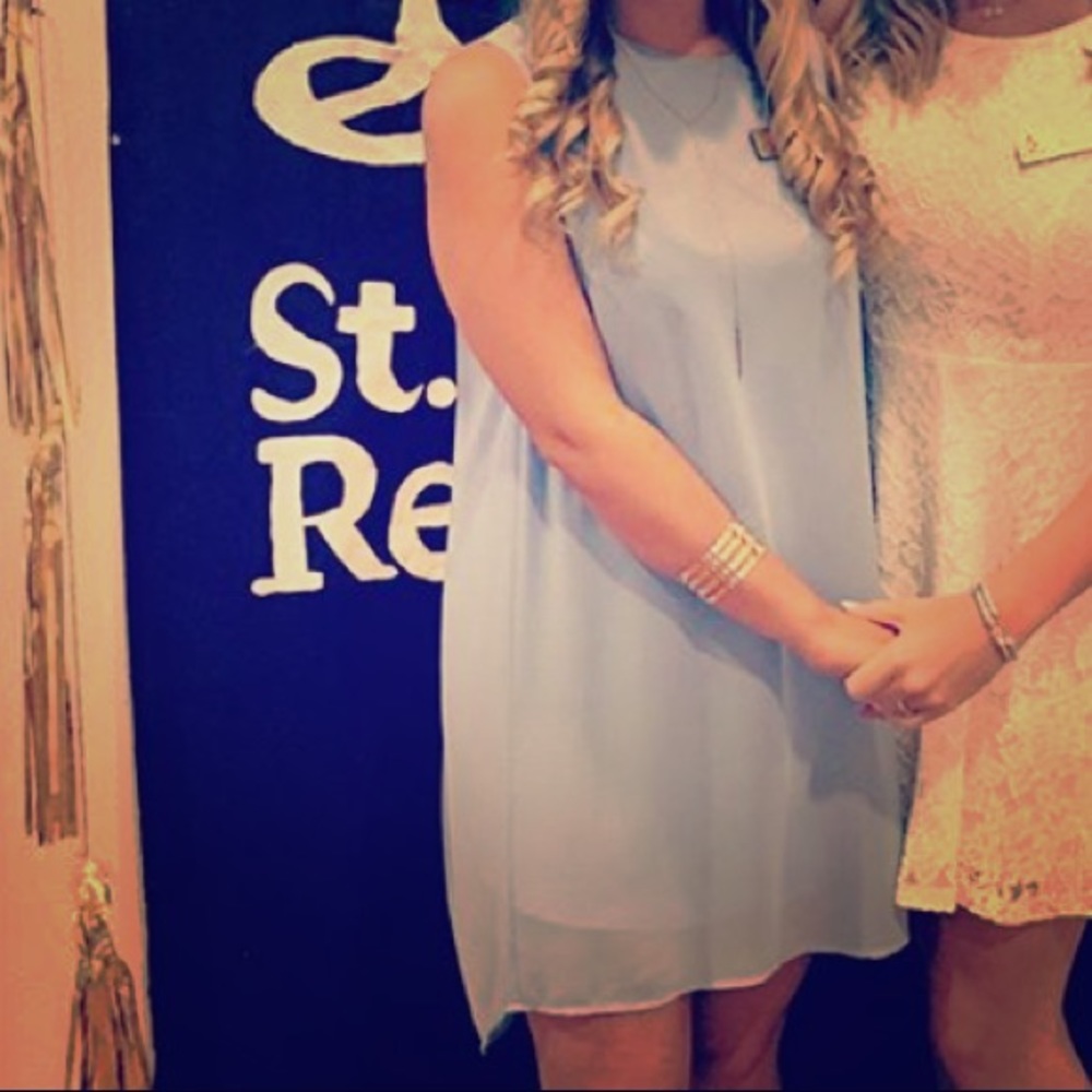 Baby blue sleeveless dress with open back